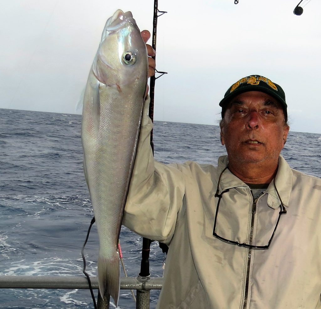 Ahmad Safat from Atlanta, Georgia showing off a nice tilefish from the 63 hour deep drop pelagic trip at Hubbard's Marina