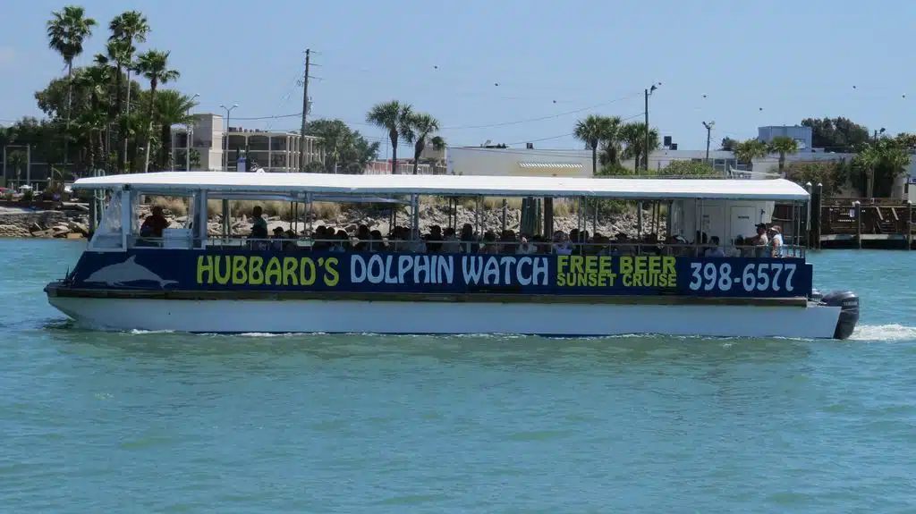 the dolphin watching cruise boat from hubbards marina in maderia beach fl