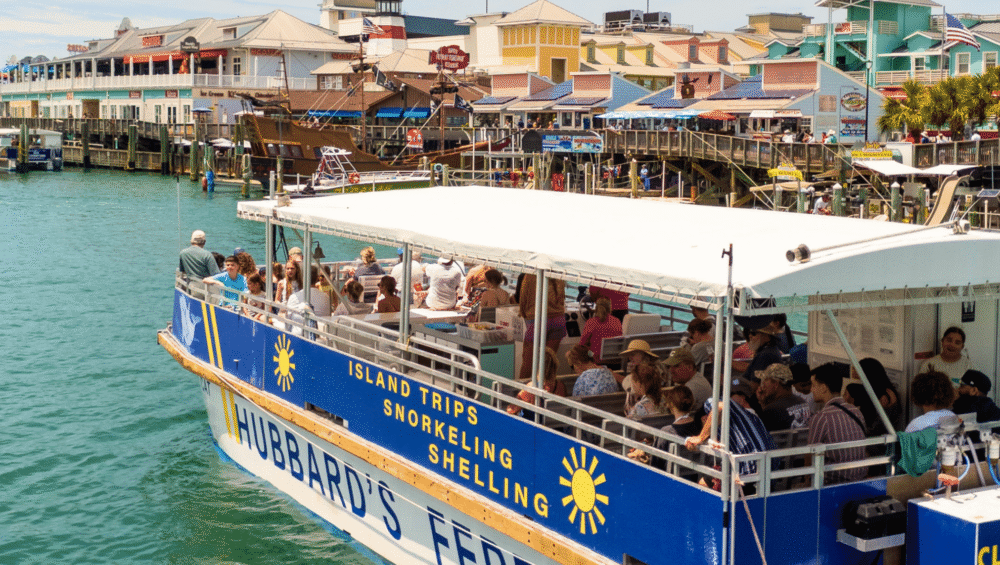 Guests enjoying breakfast and mimosas aboard the John's Pass Breakfast Club cruise from Hubbard's Marina.